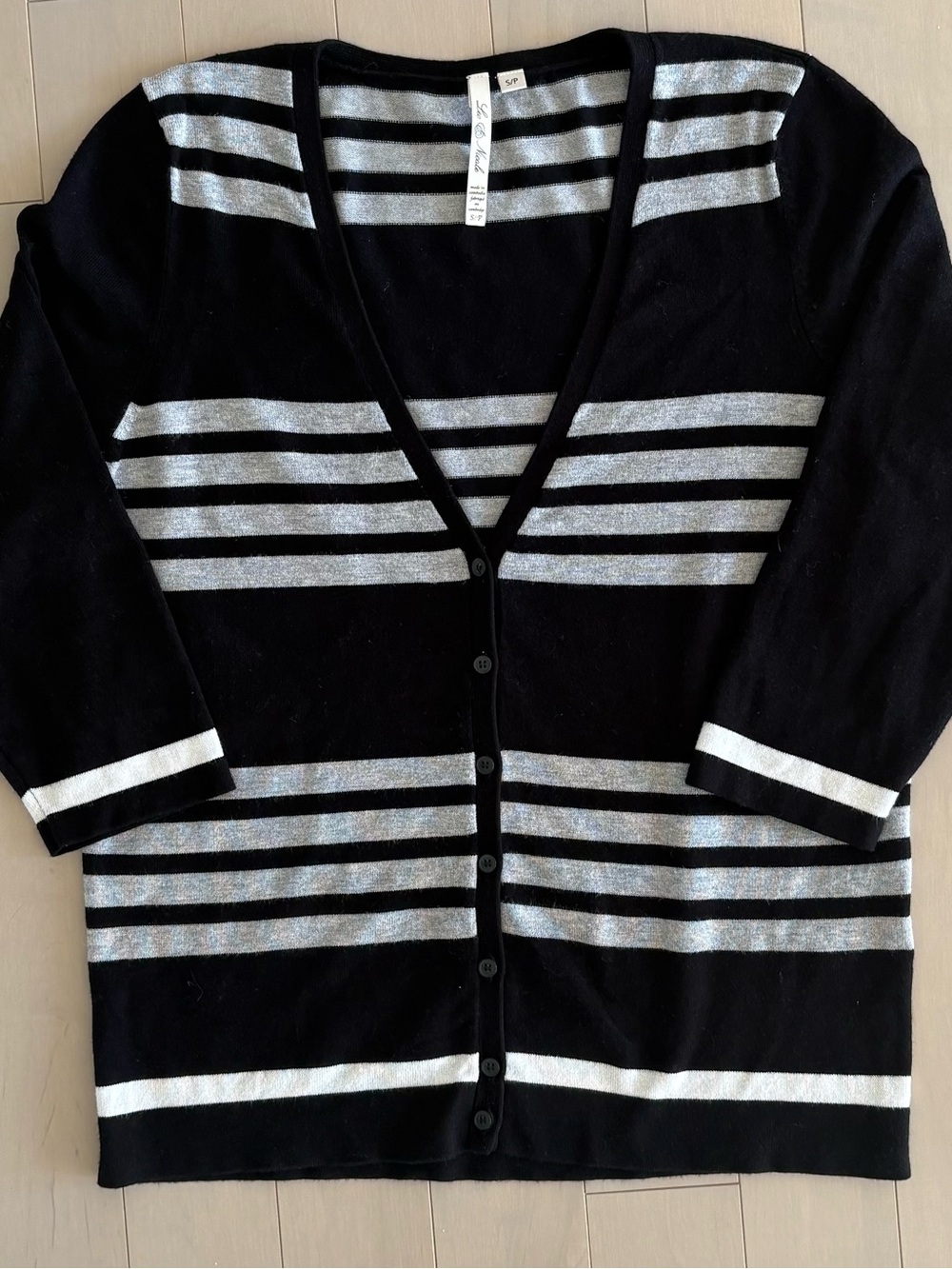 Leo & Nicole Black and Silver Striped V-Neck Cardigan